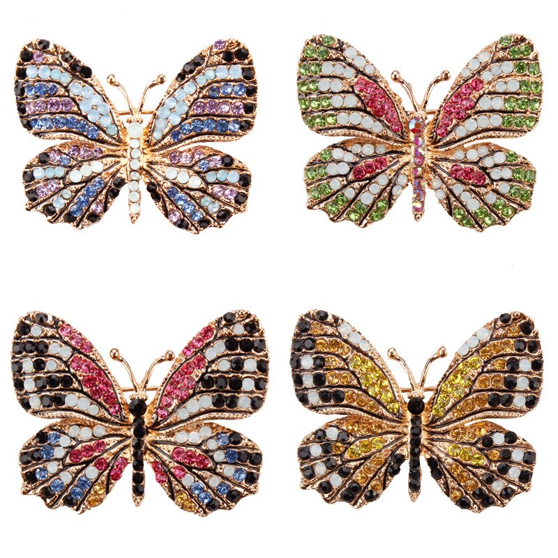 Broche papillon en cristal coloré pour femmes, strass, épingles pour Hijab, de noël bijoux à bricoler soi-même