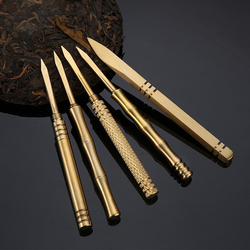 Pure copper tea knife bamboo with cover smooth round dao sifang checker picked tea 6 gentleman accessories andralyn bag store