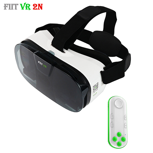 Original Fiit 2N 3D Glasses VR Virtual Reality Headset 120 FOV Video Google Glass Cardboard Helmet For Phone 4-6' + Remote: White Remote