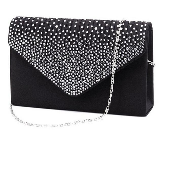 Senhoras grande noite cetim nupcial diamante senhoras saco de embreagem festa baile envelope bolsa feminina: Black