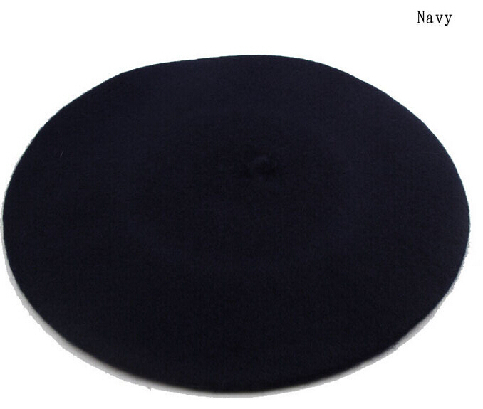 pas cher nouvelles femmes laine solide couleur béret femme Bonnet casquettes hiver tout assorti marche chapeau casquette 20 couleur: navy