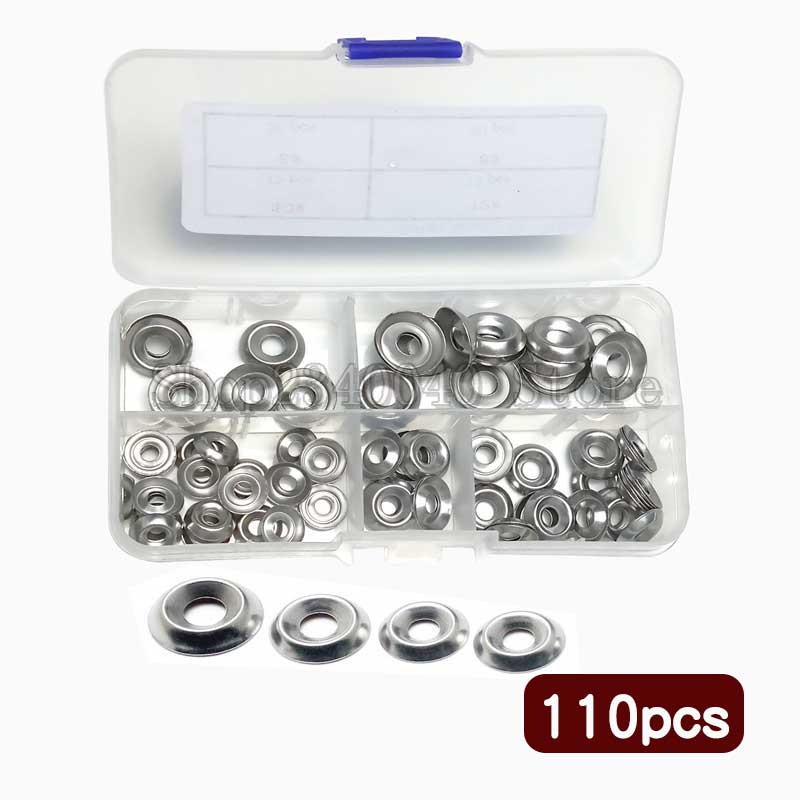 Finishing Cup Washer 110pcs/set 304Stainless Steel Countersunk Washer Assortment kit 6#/8#/10#/12#