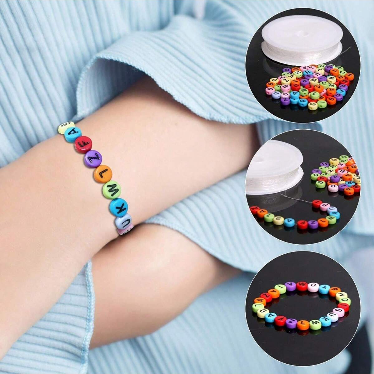 700 Uds. Cuentas redondas de 7 colores con letras, cuentas acrílicas con números del alfabeto para fabricación de joyería, collar, pulsera DIY (7x4mm)