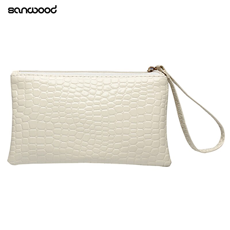 Sac à main en cuir PU pour femmes, pochette à poignet, portefeuille, porte-cartes, maquillage, petite pochette: White