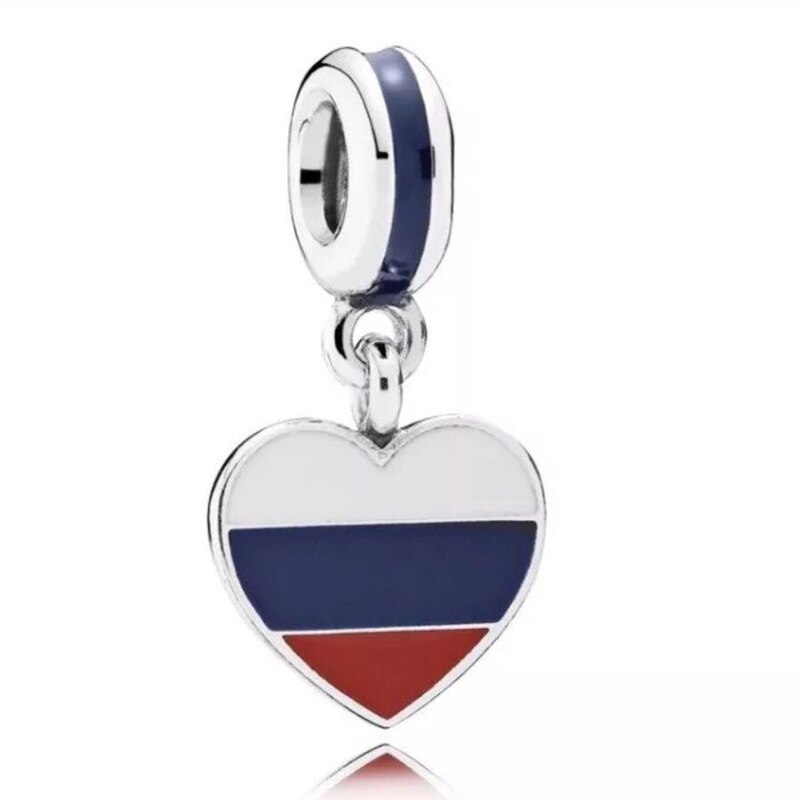 DIY Charm France Germany Spain USA Russia Love Heart Flag Pendant 925 Sterling Silver Bead Fit Original Bracelet Jewelry: 8