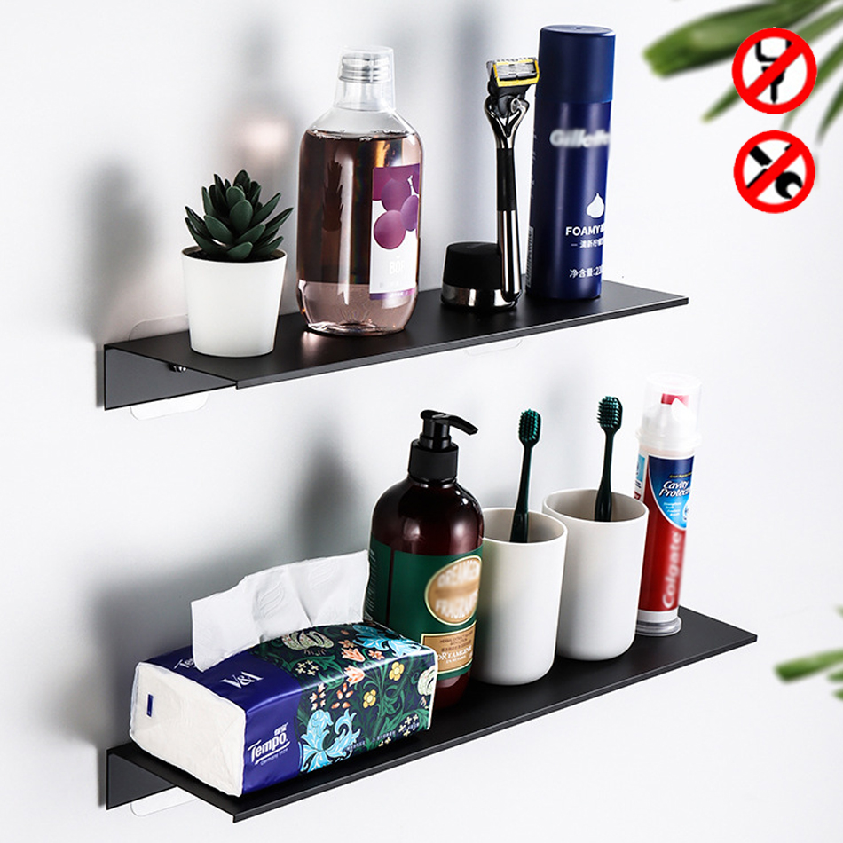 HOShower de cuisine rectangulaire en aluminium adhésif, rangement pour shampoing Regina, noir et blanc, évalué T1, 30 cm, 40 cm, 50 cm