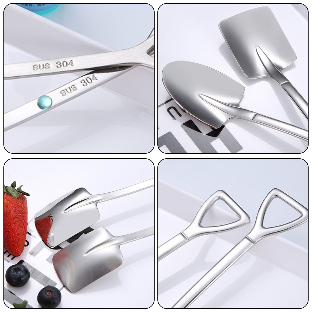4Pcs Schop Vorm Lepel 304 Rvs Retro Koffie Lepel Ijs Lepel Creatieve Thee Lepel Mode Servies