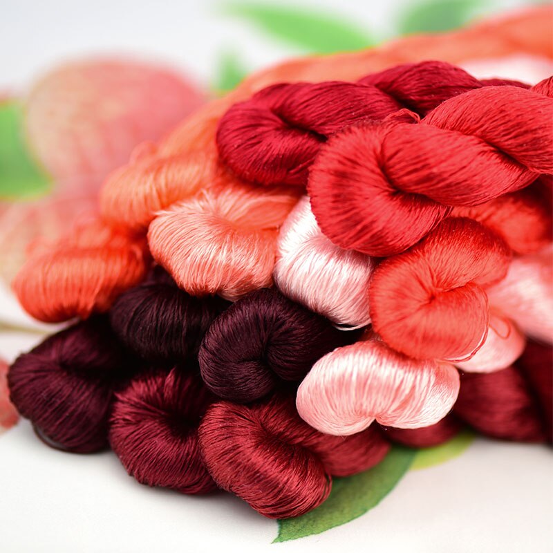 1pcs 400m 100% silk thread silk embroidery thread hand embroidery embroider cross stitch red series 13 gradient colors