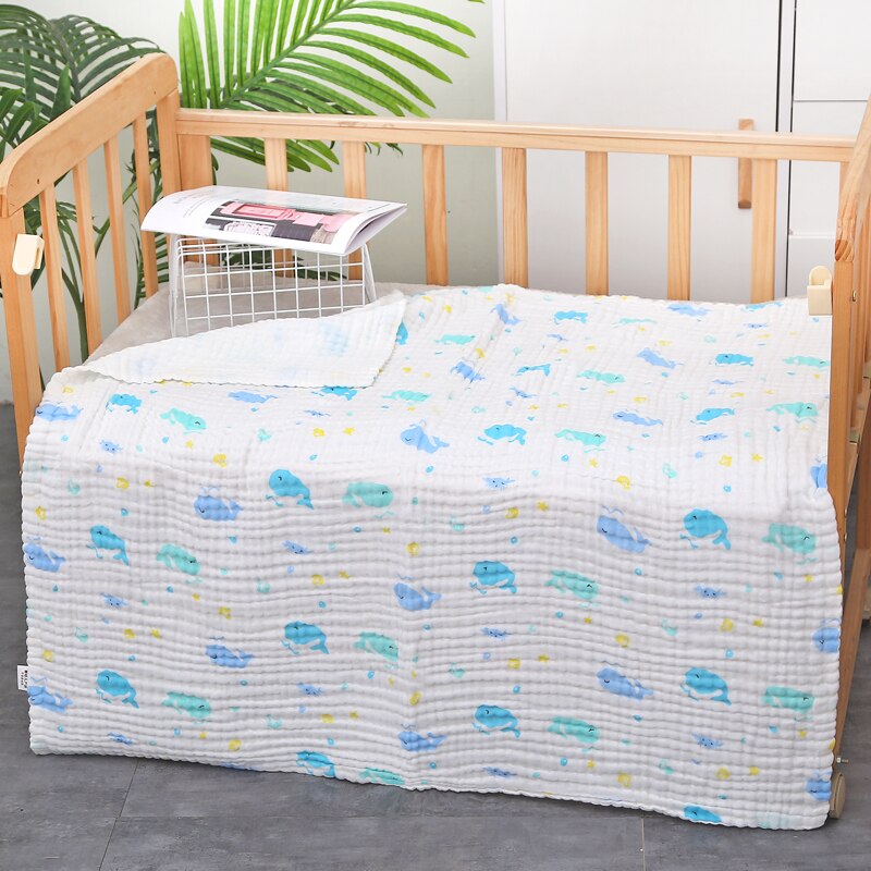 Baby Blanket Muslin Swaddle for Newborn Boy Girl Blanket 6 Layers Organic Baby Bedding Blanket Cotton Gauze Blanket Diaper: Whale