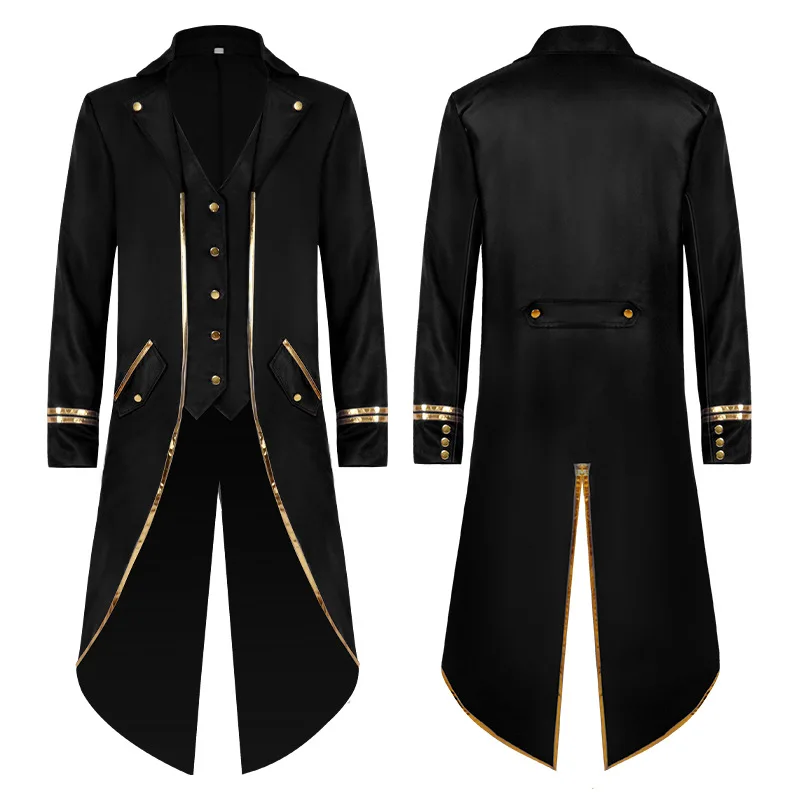 Men's Steampunk Victorian Jacket Gothic Medieval Vintage Tuxedo Mid-Length Phnom Penh Cosplay Costume Trench Coat Jacket: M / black