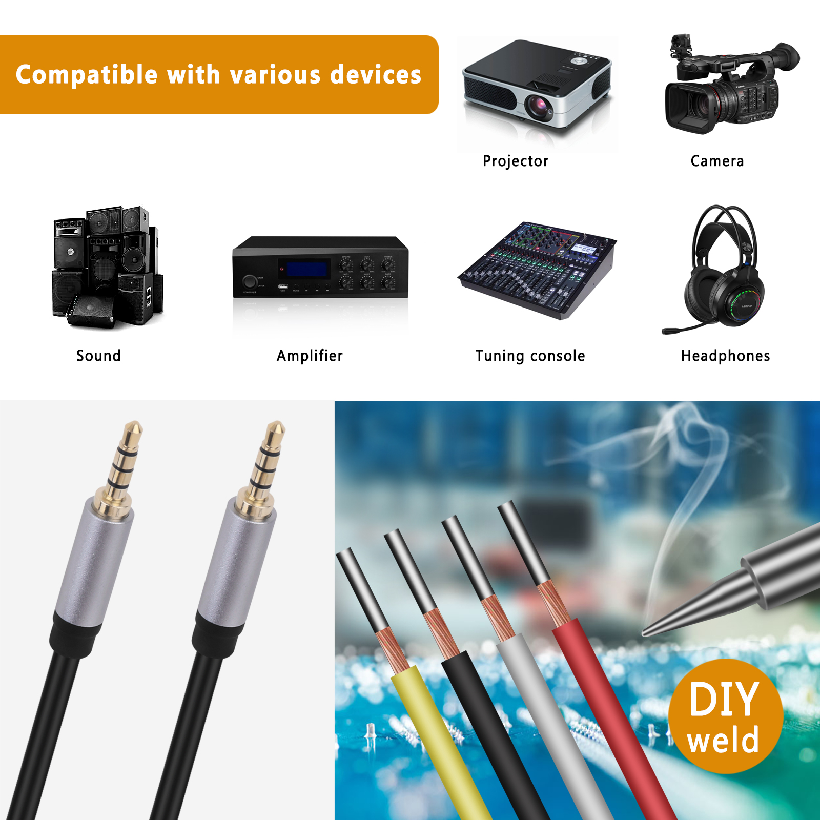 Zamienna wtyczka męska 3,5 mm na goły przewód z otwartym końcem TRRS 4-biegunowy kabel audio z wtyczką stereo 1/8" do naprawy mikrofonu zestawu słuchawkowego