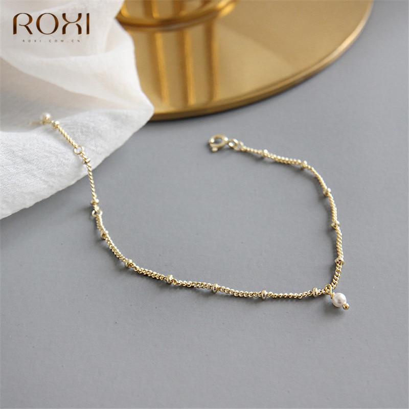 ROXI 925 Sterling Silber Armbinde Abstandshalter Perlen Kette Armbinde Minimalistischen Süßwasser Perle Armbänder für Frauen Schmuck