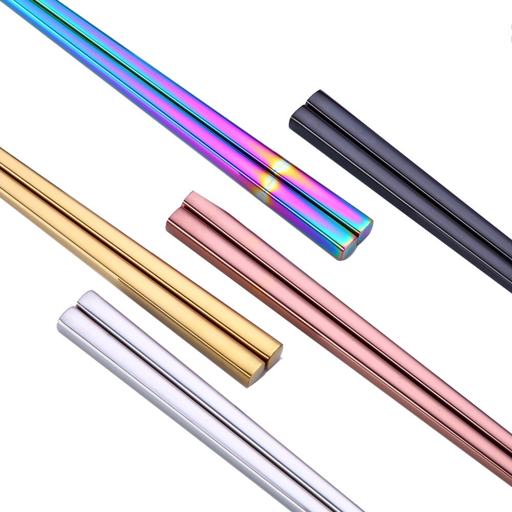 Visuelt touch 1 par rustfrit stål spiser spisepinde farverigt metal kinesisk stil spisepinde farverigt køkken bordservice indretning
