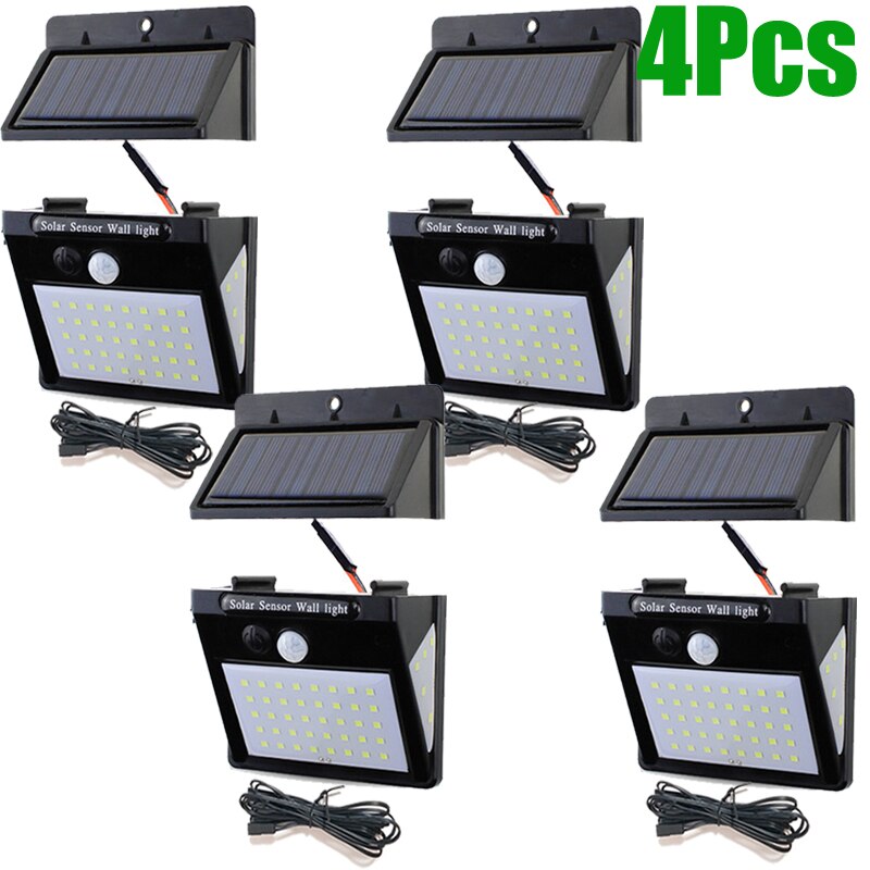 Luz Solar LED de 3 lados para exteriores, lámpara de luz para exteriores, iluminación exterior, Sensor de movimiento PIR, 3 modos: White light 4PC / 1200mA 50LED