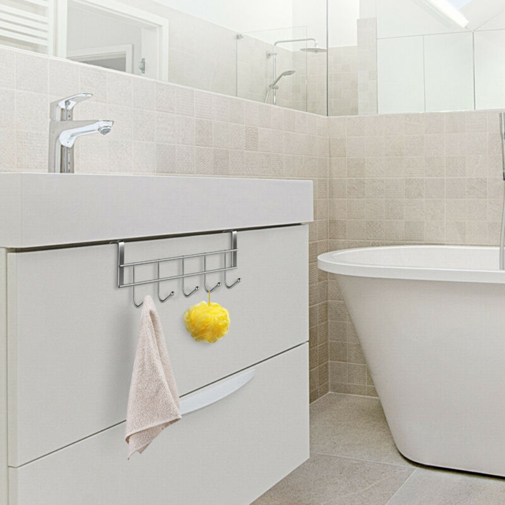 5 Hooks Bathroom Clothes Towel Hooks Storage Holder Wall Hanging Organizer Storage Holder Door Hanger Clothes Hanging Rack