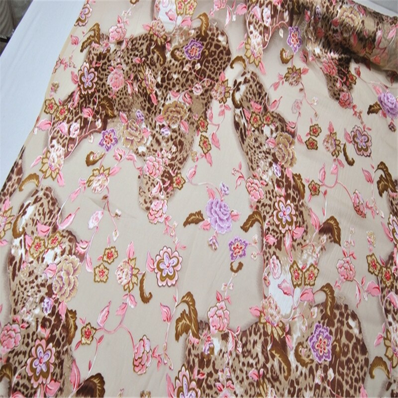 Seda quemada tela 18 m/m 114cm ancho leopardo estampado Jacquard patrón Opal seda para vestidos de noche