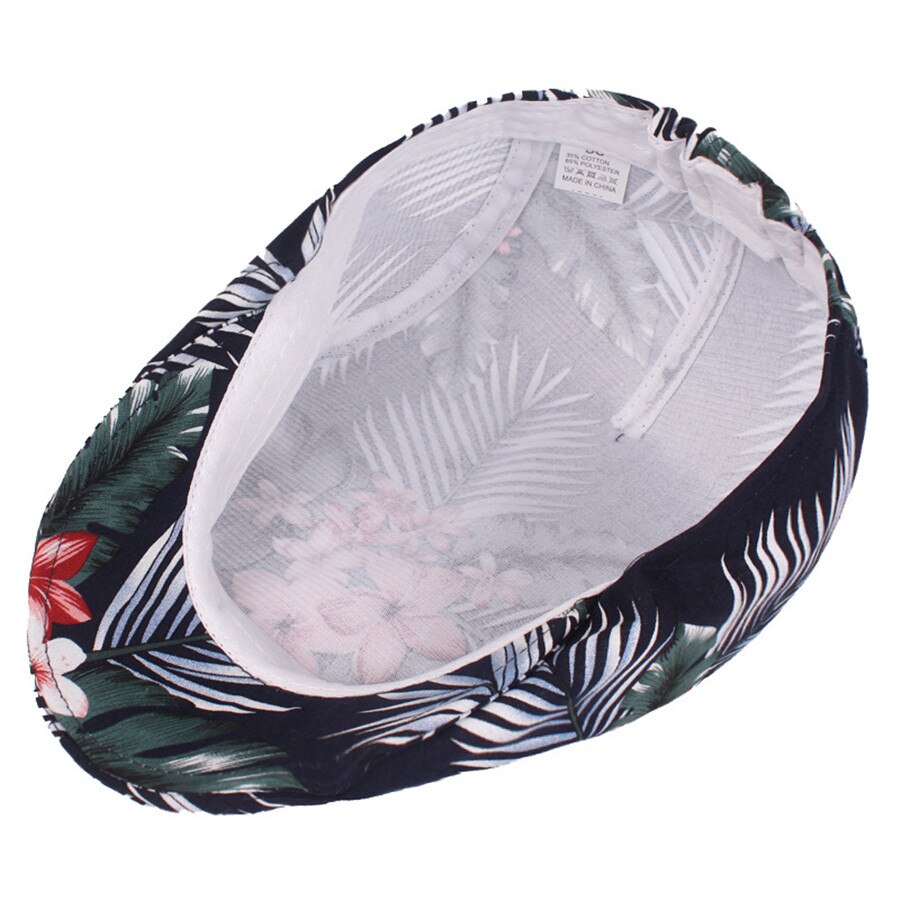 Boina de algodón con estampado Floral para hombre y mujer, gorro plano ajustable, informal, para primavera y verano, novedad