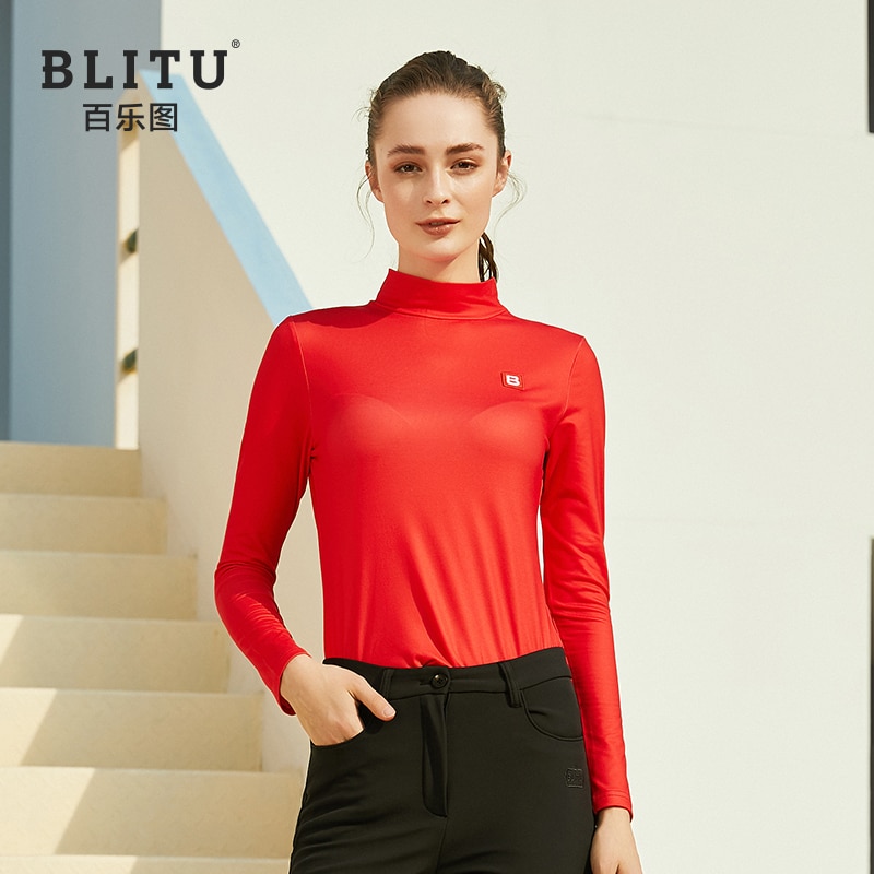 Golftøj dame langærmet t-shirt forår slim bundtøj stretch højhalset damesportstøj: Rød / Xl