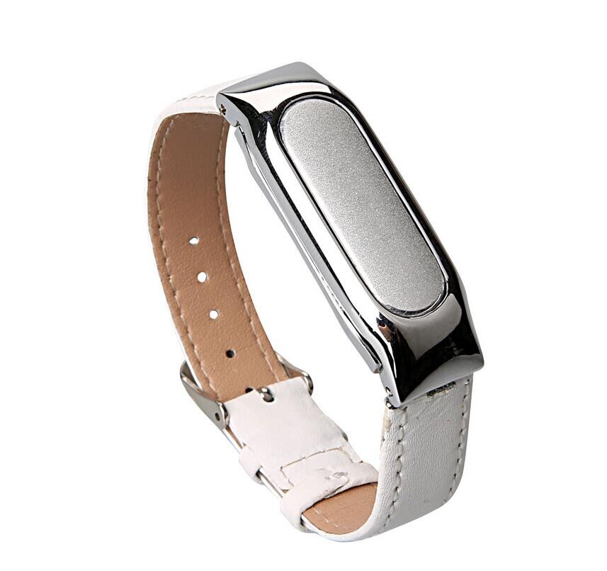 Bracelet de rechange en cuir pour xiaomi mi band 2 2 avec clip métallique et film protecteur: Blanc