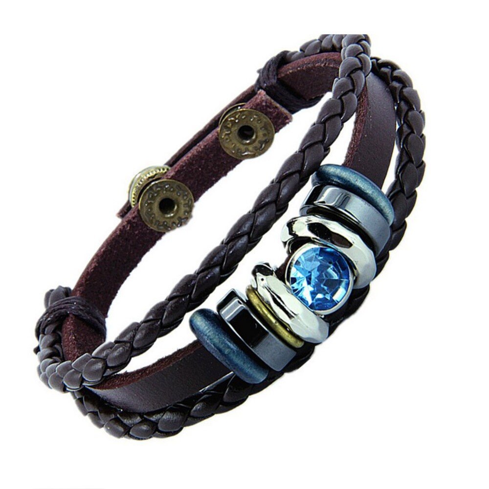 National Braided Leather Bracelet Lovers Bracelets Color Blue Pink Stone
