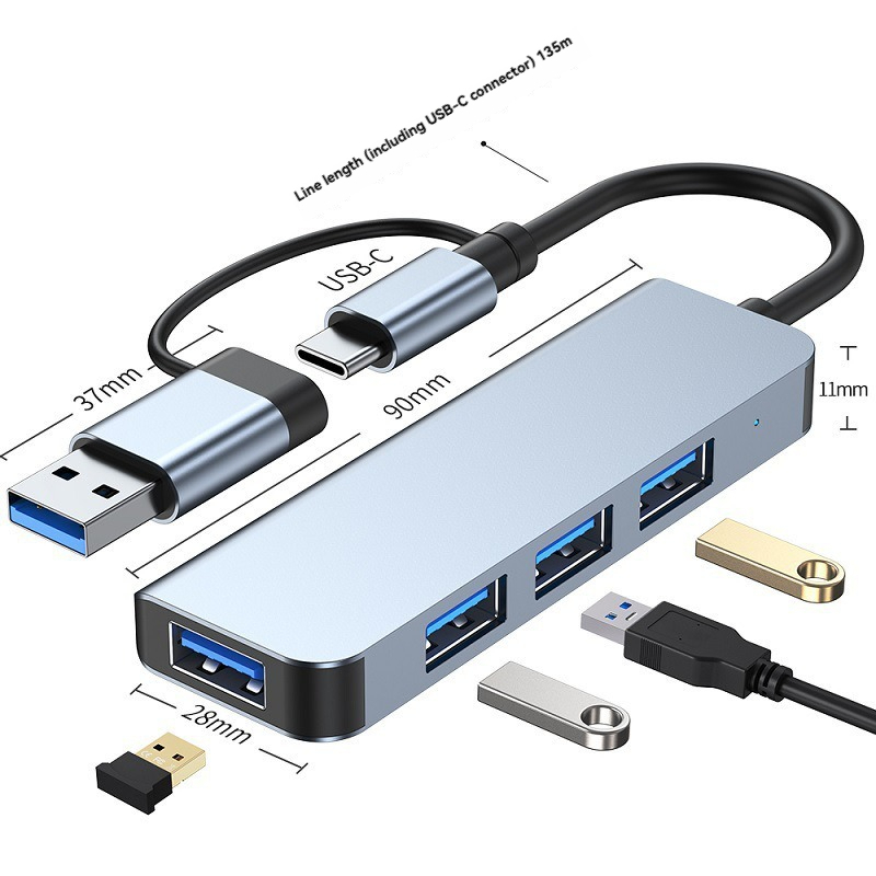 Hub USB-C 8 em 1 com adaptador de áudio, leitor de cartão Micro SD, conversor de disco para laptop, tablet e celular.: CÉU AZUL