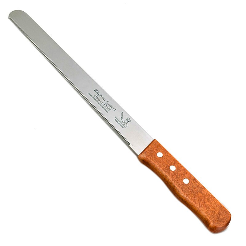 10 Inch Stainless Steel Layered Cutter Dough Bread Knife Wooden Handle Fine Flat Tooth Knife Baking Utensil Kitchen Pastry Tools: cake layered cutter