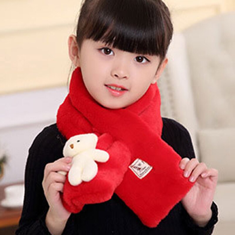 Écharpe en peluche pour enfants, automne et hiver, imitation poils de lapin, couleur pure, pour bébés garçons et filles, petit ours, chaud