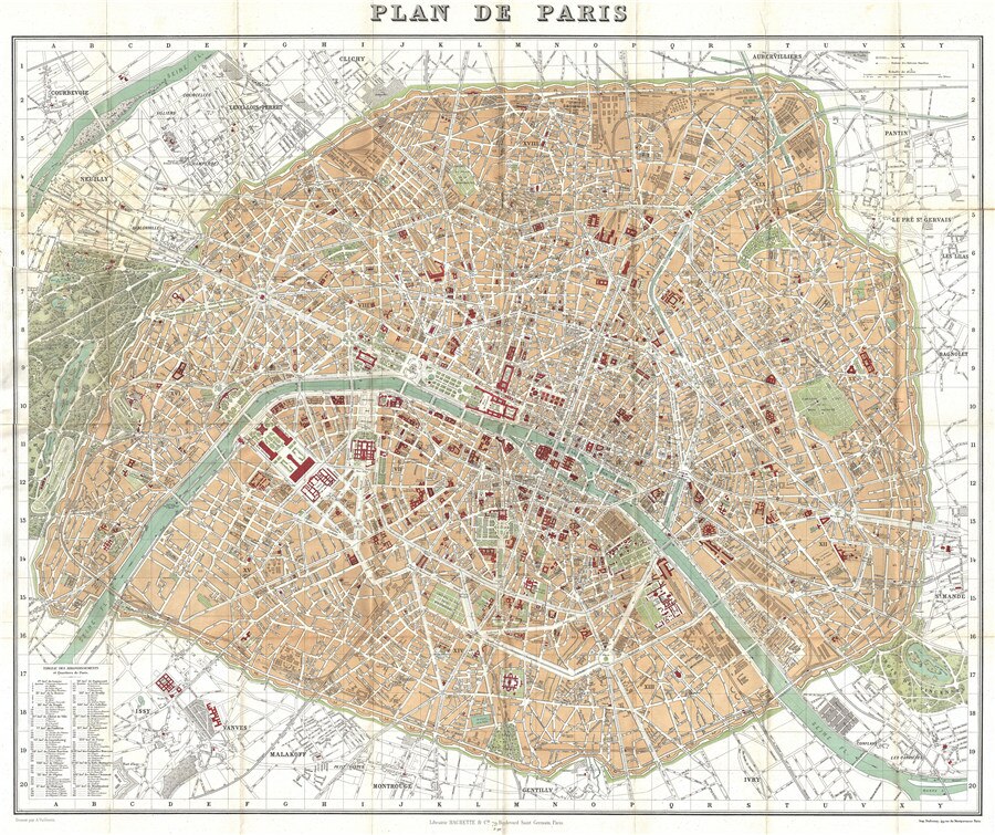 Plan de paris kart antikk lerret maleri kompleks rute print tegning vegg kunst klistremerke hjemmeinnredning bar kafé pub vintage bilde