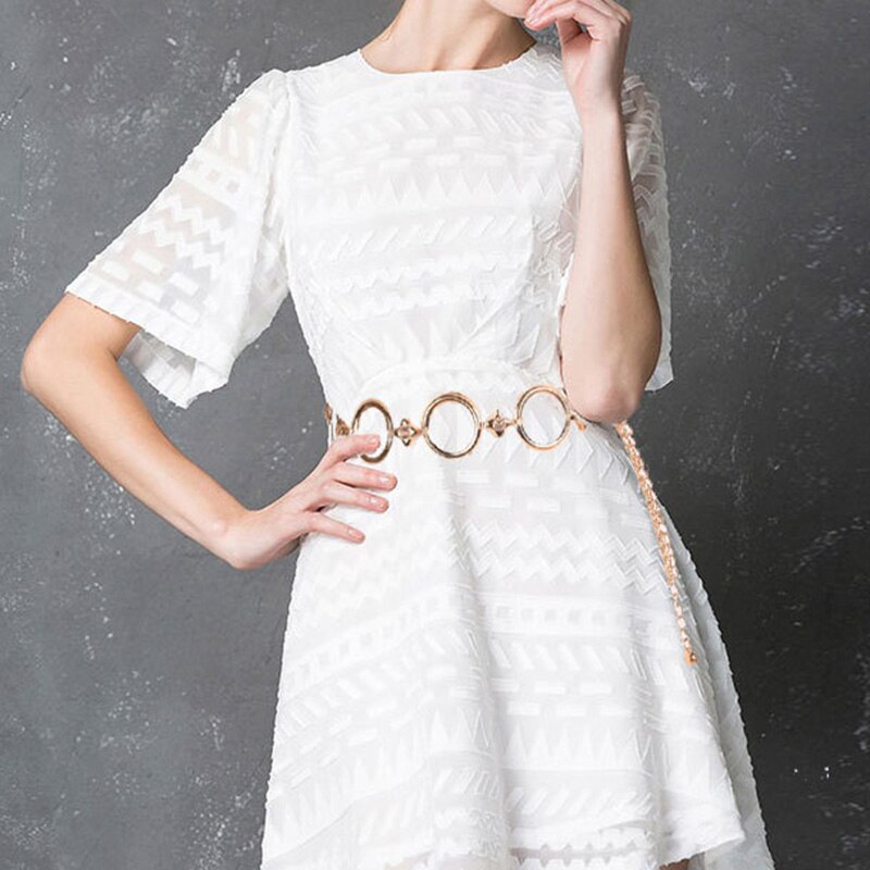 Gold Ring Chain Belt Metal Female Round Alloy Women Circle Waist Dress Belts