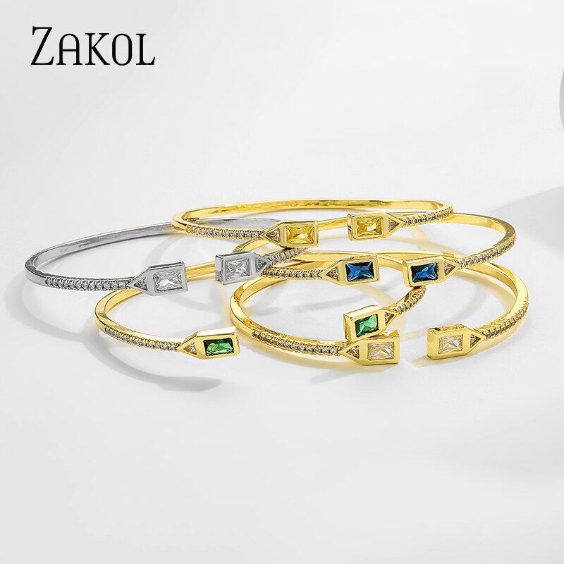 Zakol novo design de metal zircon aberto ajustável manguito pulseiras para mulher cobre menina festa jóias fsbp2212
