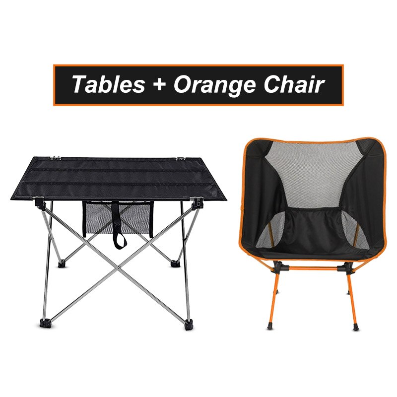 Udendørs bærbart foldbart bord camping møbler computer sengeborde ultralet aluminium klatring vandreture picnic foldestol: Grå orange