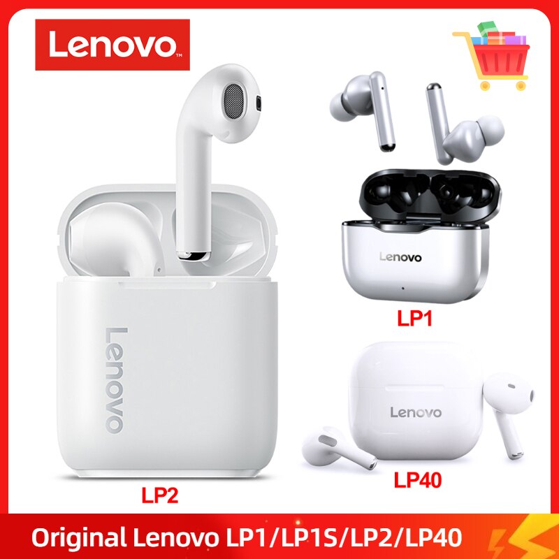 Lenovo LP1/LP2/LP40 TWS Earphone Bluetooth 5.0 Wireless Headset Waterproof Sport Earbud Noise Cancelling Headphones Dual Stereo