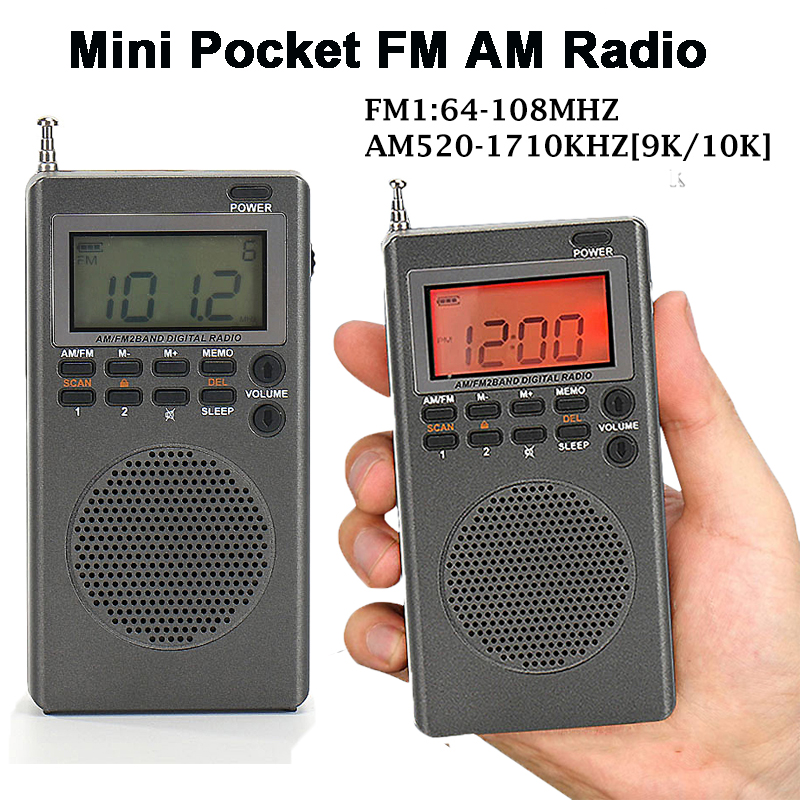 Mini Pocket FM AM Radio 9K/10K Radios Receiver Built-in Speaker Backlight HD Display Screen Alarm Clock Sleep Timer Elder