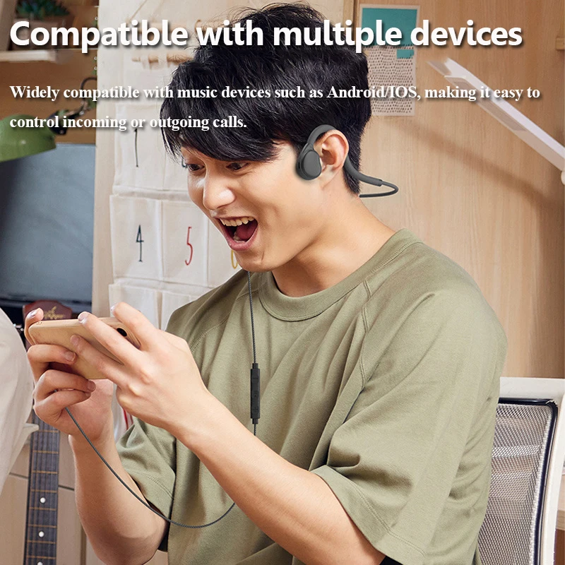Auriculares de conducción de aire de oreja abierta, estéreo con cable de 3,5mm, no intrauditivos, auriculares de música ultraligeros con micrófono para teléfono IOS y Android