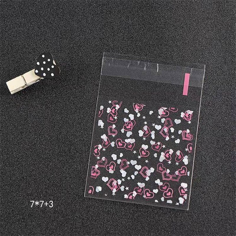 100 sztuk przezroczysty samoprzylepne małe OPP plastikowe etui torba na biżuterię bransoletka pakowanie prezentów Cookie opakowanie cukierków przechowywania: 7x7cm / Tiny Heart