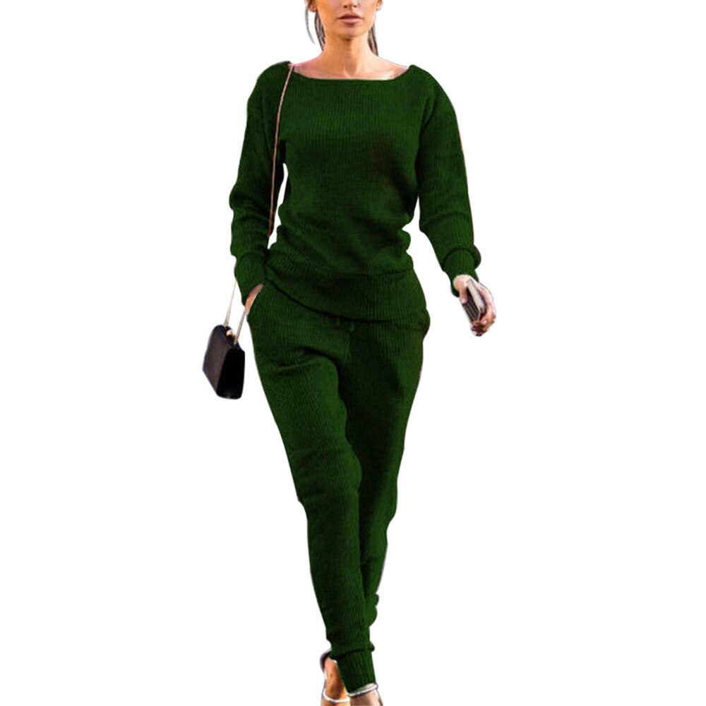 Vertvie 2Pcs Lange Mouwen Sport Sets Dagelijkse Slijtage Casual Losse Trainingspakken Vrouwen Sweatshirts Effen Broek Past Vrouwelijke: Green / XL