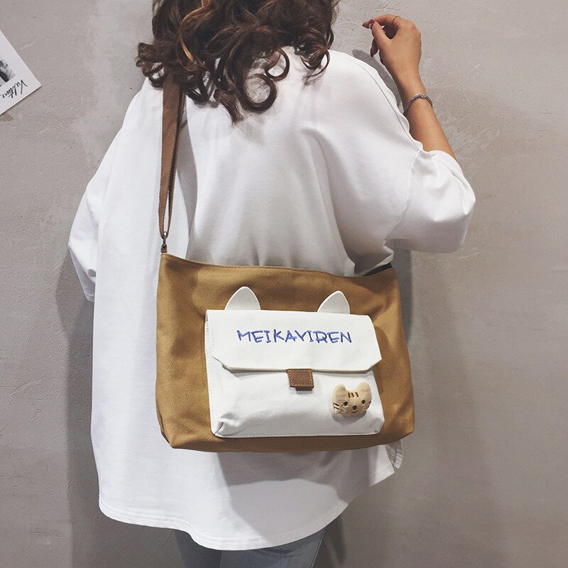 Koreaanse stijl ins canvas messenger bag dames studenten veelzijdige schoudertas schattige zachte meisjes messenger bag