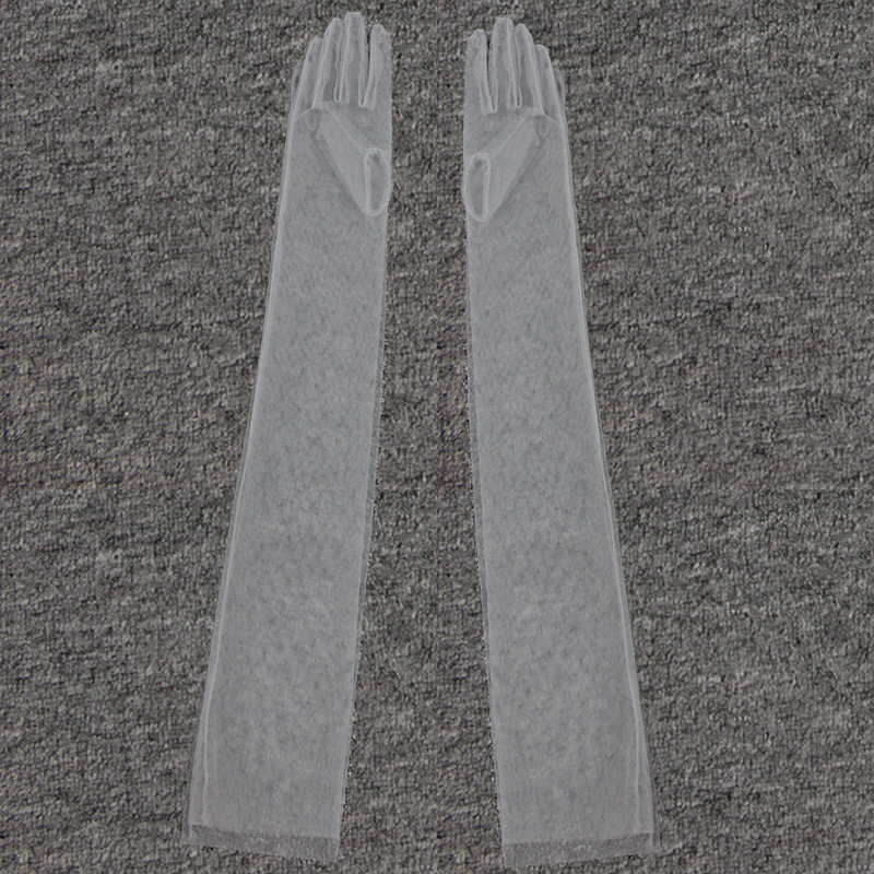 Guantes de novia largos elegantes, longitud del codo, dedo, tul, de boda: Gris