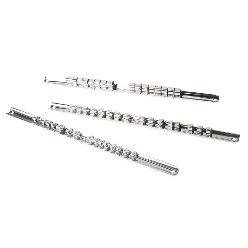 Stainless Steel Socket Rack Holder 1/4 3/8 1/2 Inch With 16 Clips Rail Tool Organizer Storage For Home Industrial Garage