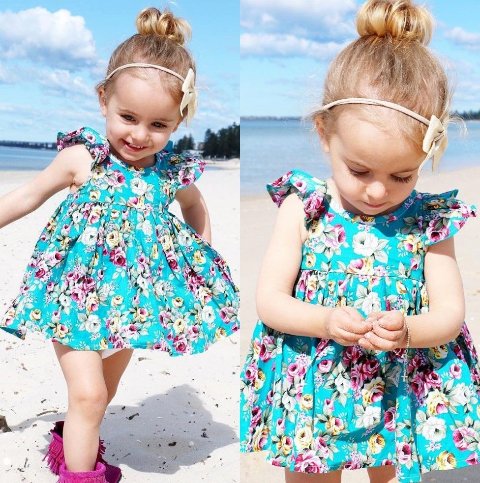 Lovely Summer Infant Baby Girl Ruffle Floral Dress Sundress Briefs Outfits Clothes Set Baby Christmas Dress
