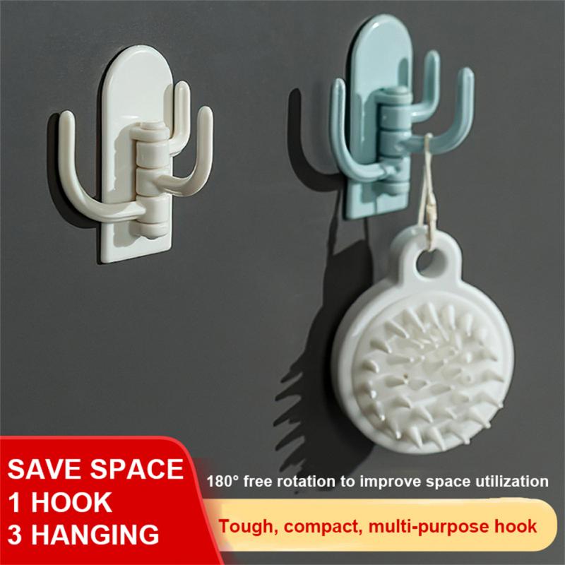 Self Adhesive Kitchen Wall Door Hook Key Holder Rack Towel Hanger Bathroom Rack Hooks Rotating Multi-Purpose Storage Hooks