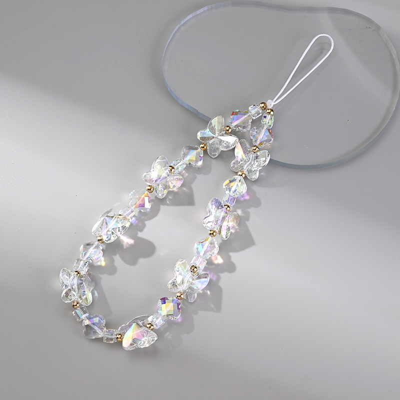 Women Girl Acrylic Mobile Phone Chain Transparent Sweet Butterfly Telephone Hanging Cord Anti Cellphone Lanyard Jewelry: Plating Gun
