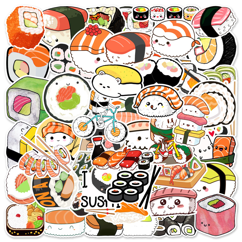 10/50pcs Delicious Food Stickers Cartoon Japanese Food Cute Sushi Stickers Decal Sticker for DIY Notebook Water Bottle Laptop