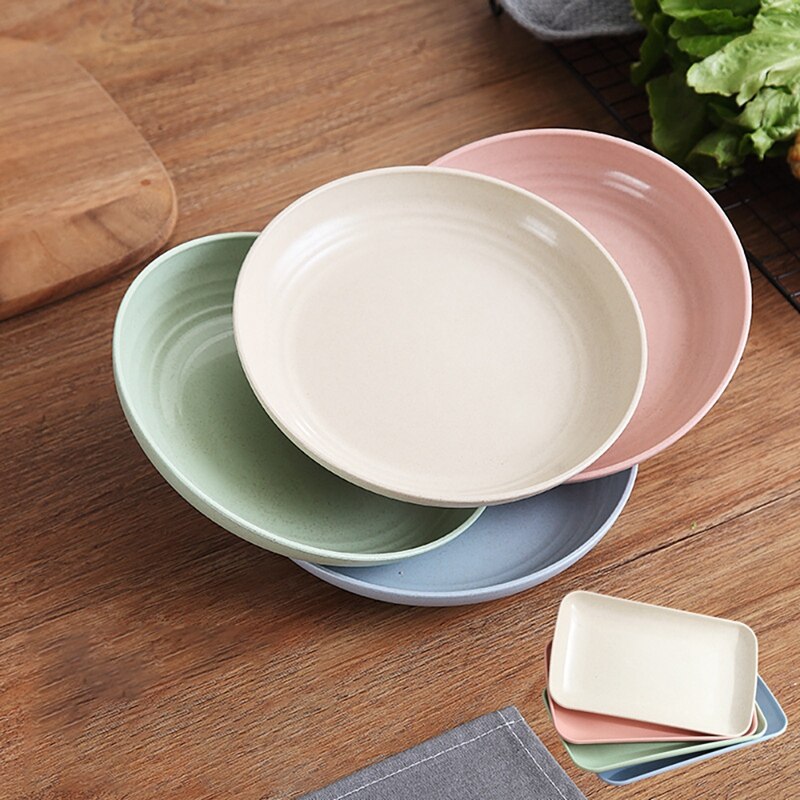 8PCS Wheat Straw Plate Set Dishes Lightweight Unbreakable Dinner Plates Dessert Home Picnic Salad