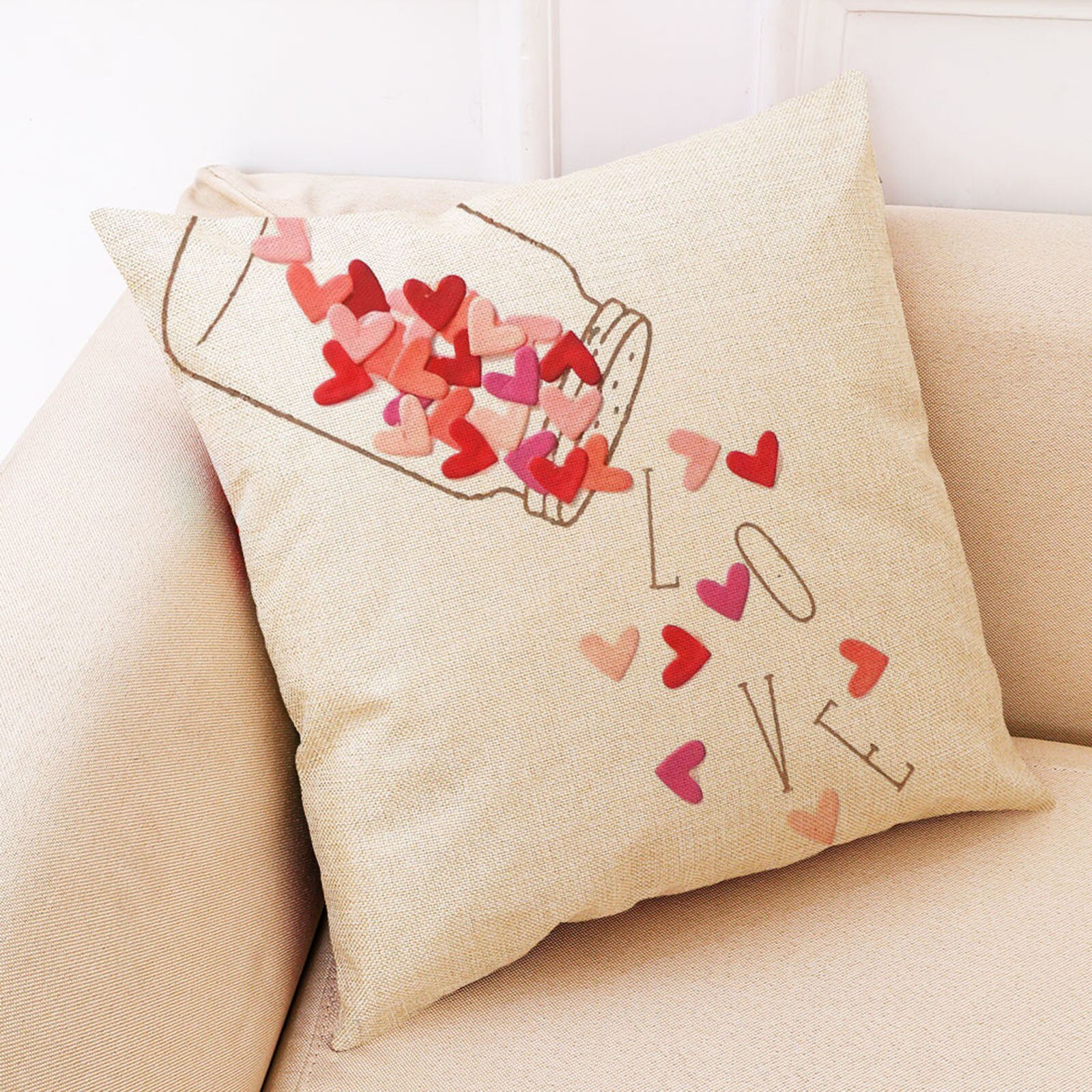 Happy Valentine Kussenslopen Linnen Sofa Kussenhoes Home Decor Kussensloop Voor Kantoor Sofa Auto Decoratieve Gooien Kussensloop