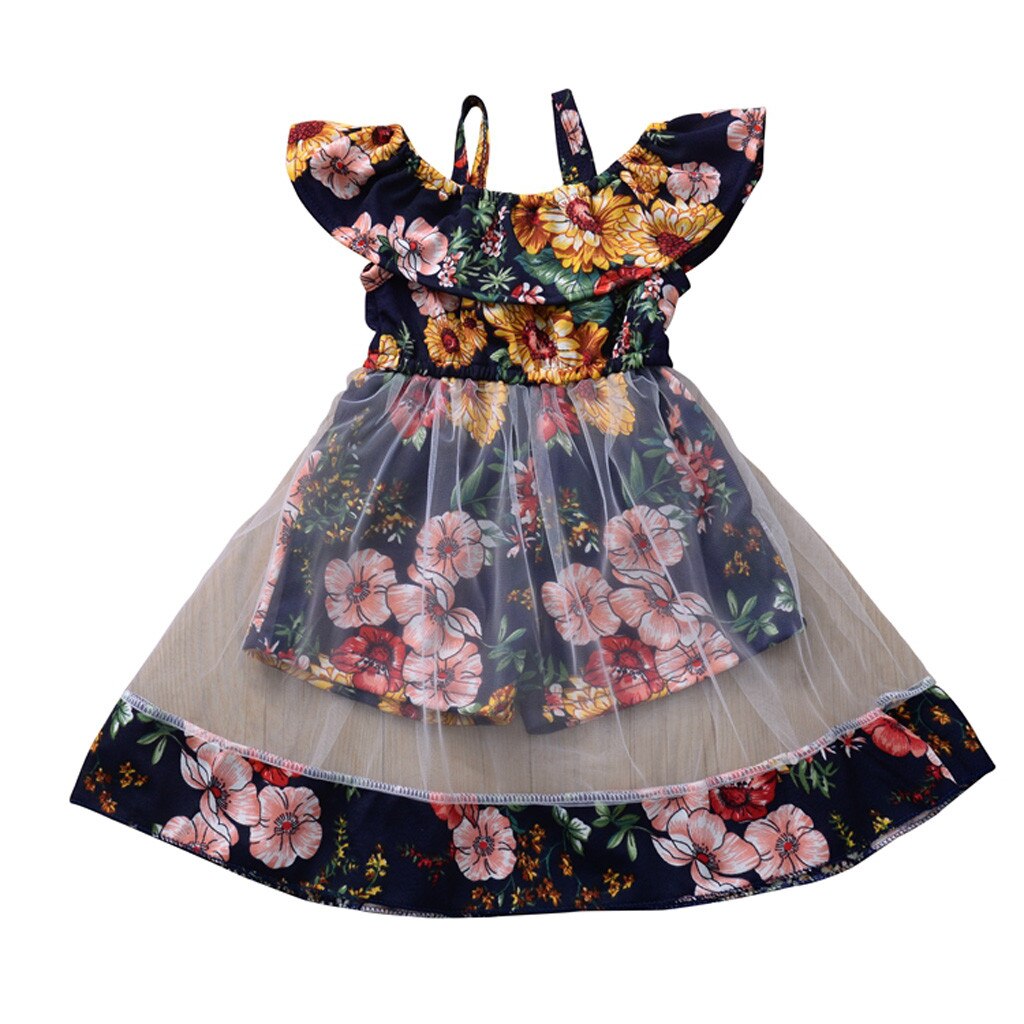 Nuovi Bambini di Estate Della Ragazza Abiti Senza Maniche Abiti Del Bambino Del Bambino Delle Ragazze di Fiore Della Maglia Floreale Dell'increspatura Della Maglia Vestiti di Estate del Vestito # P30: 12m