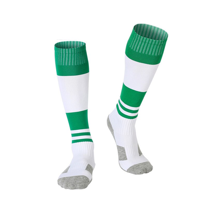 Børn fodbold sokker tyk bomuld håndklæde bund fodbold sokker til teenage drenge piger fodbold træning slid knæ høj sok: Grøn
