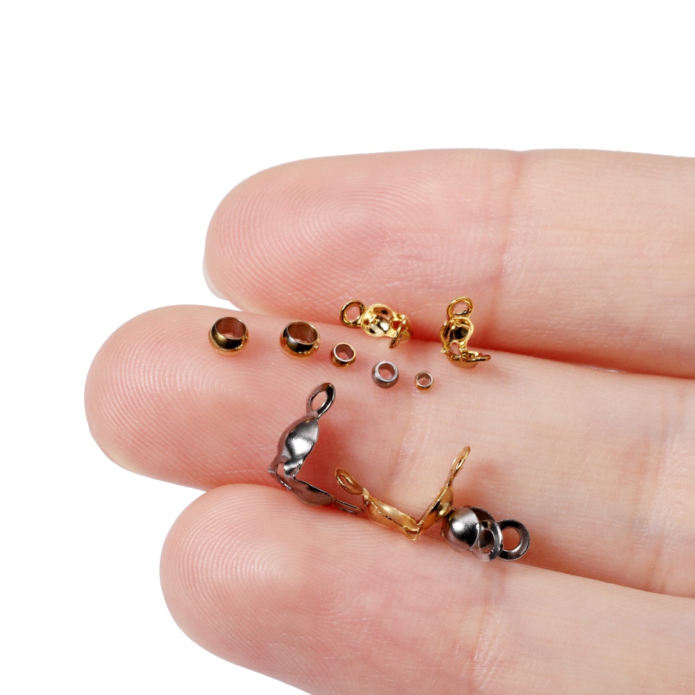 Fermoir de connecteur plaqué or en acier inoxydable, 50 pièces/lot, perles à sertir pour Bracelet, collier, chaînes, fournitures de fabrication de bijoux à faire soi-même
