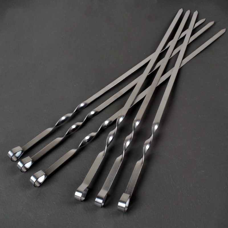21.6 '' 55cm rustfrit stål grillspydspidser bbq-gafler nålesæt håndtag kabob spyd flade tunge lange campingværktøjer