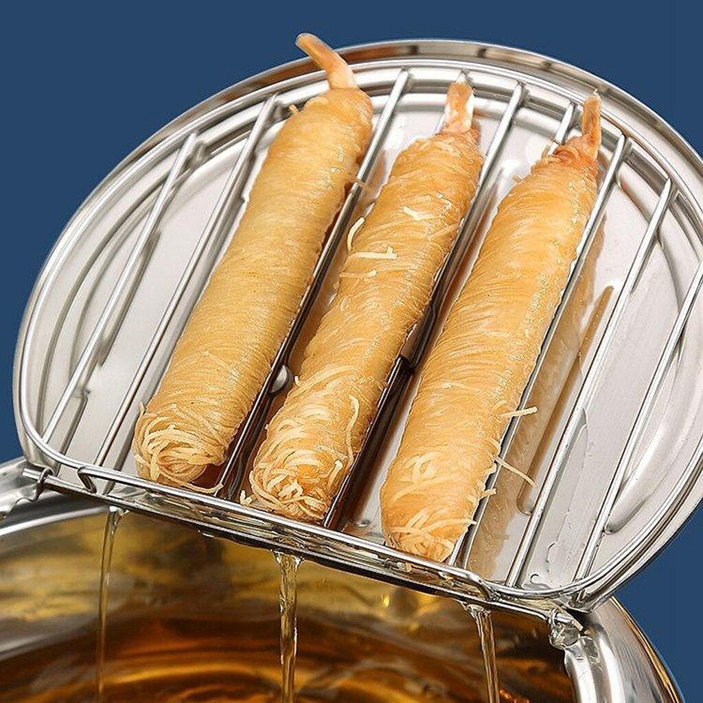 Deep Frying Pot Drainage Temperature Controllable Tempura Fryer Pan 24cm